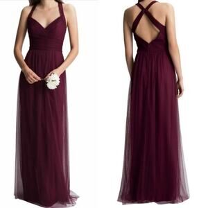 Bill Levkoff Wine English Netting Tulle Style 7012 Bridesmaid Gown Size 12